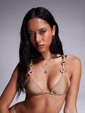 Tina resin ring bikini top & bottom in brown